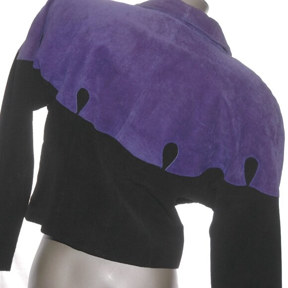 SUEDE Cropped JACKET Leather Coat Vintage 80s 90s MASSIMO Purple Black - Picture 3 of 4